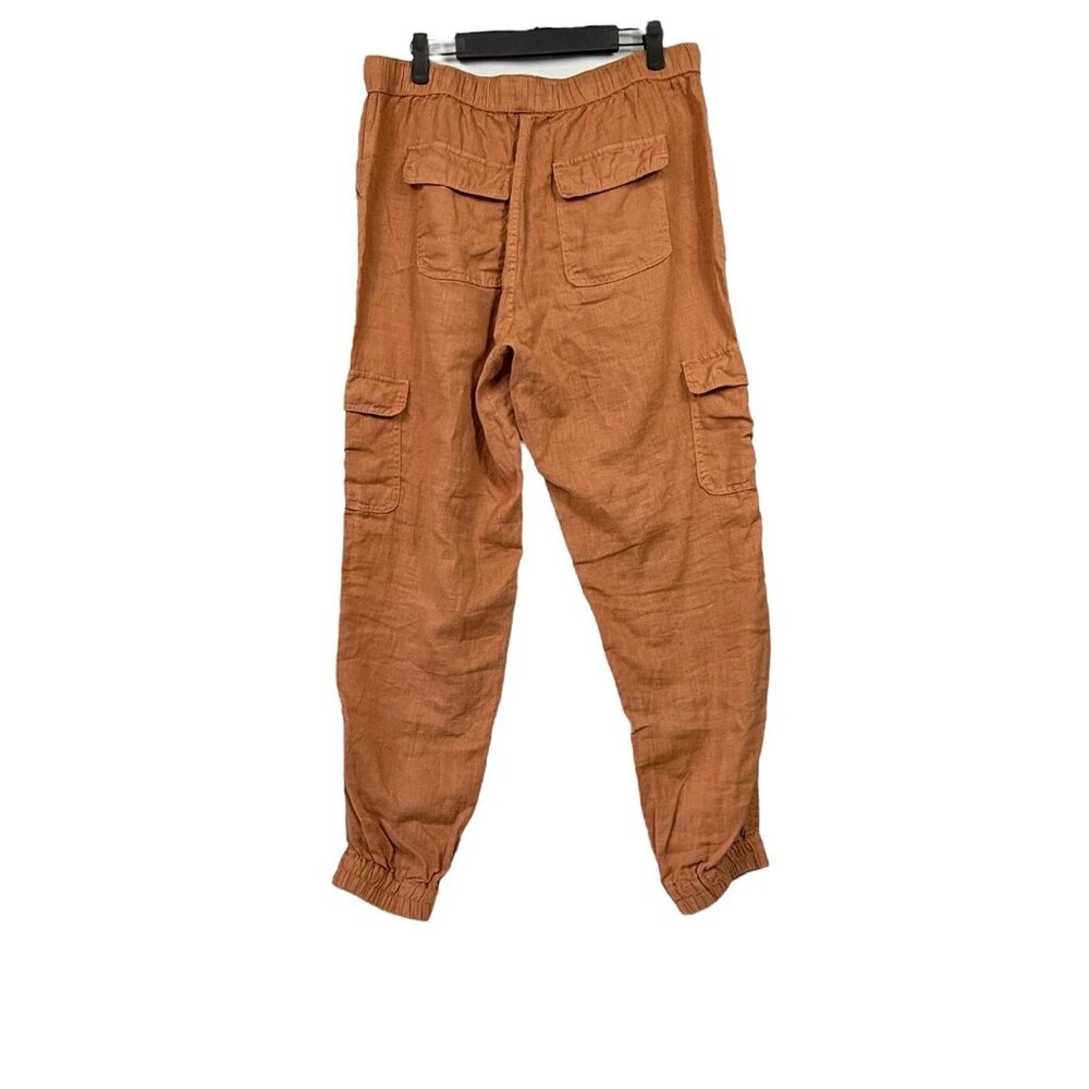 Nicole Miller Linen Joggers Pants Womens Size Large Orange Elastic Waist Pockets - Picture 2 of 6